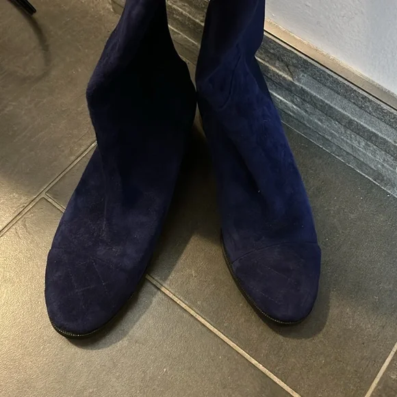 L.K Bennett half and half stretch knee boots in navy blue suede size 37 - Picture 2 of 6